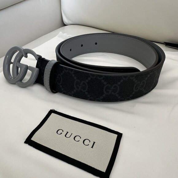 NEW Gucci Marmont Belt GG Logo Grey Black Monogram Canvas 80 cm 32 inch - Picture 5 of 8